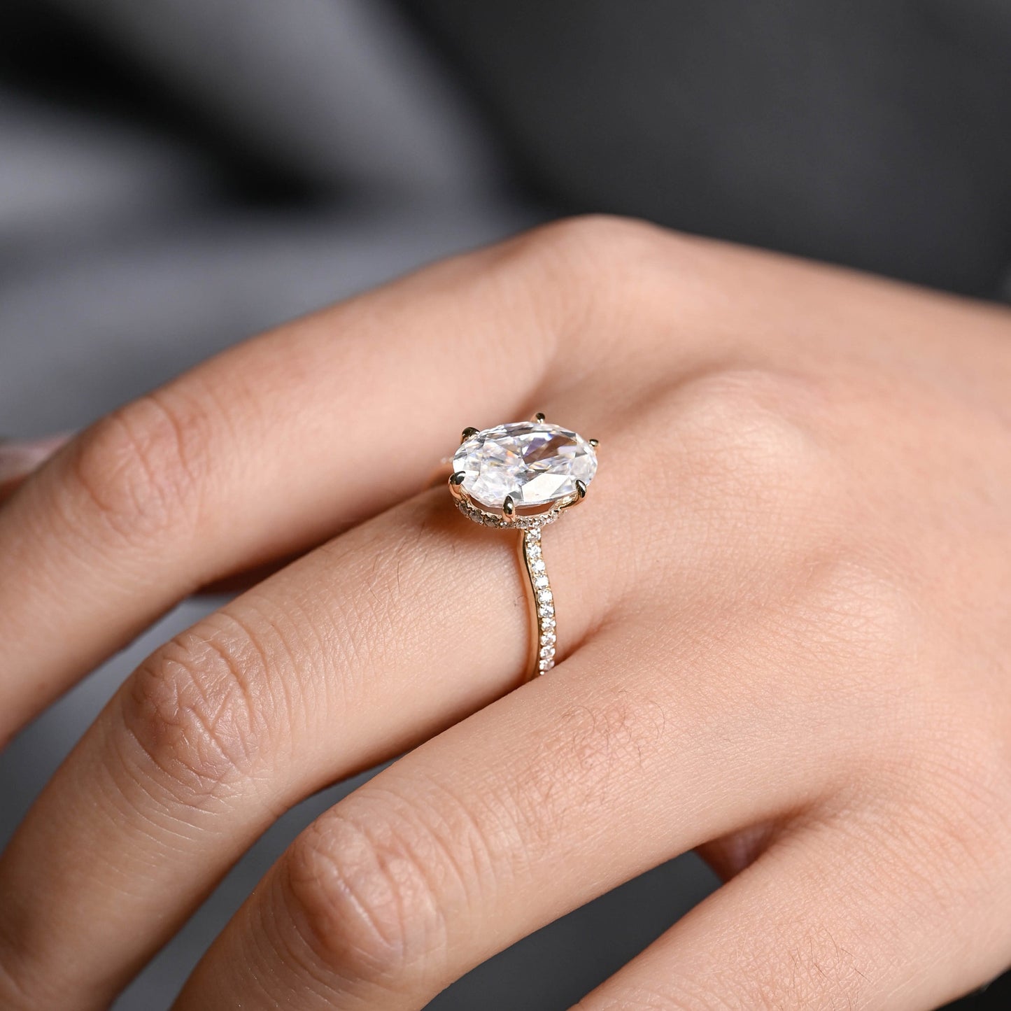 4.5 CT Oval Cut Hidden Halo Moissanite Engagement Ring