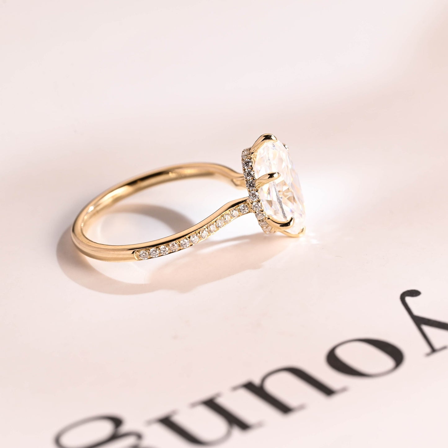 4.5 CT Oval Cut Hidden Halo Moissanite Engagement Ring
