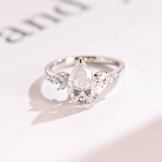 4.0 CT Pear Cut Cluster Moissanite Engagement Ring