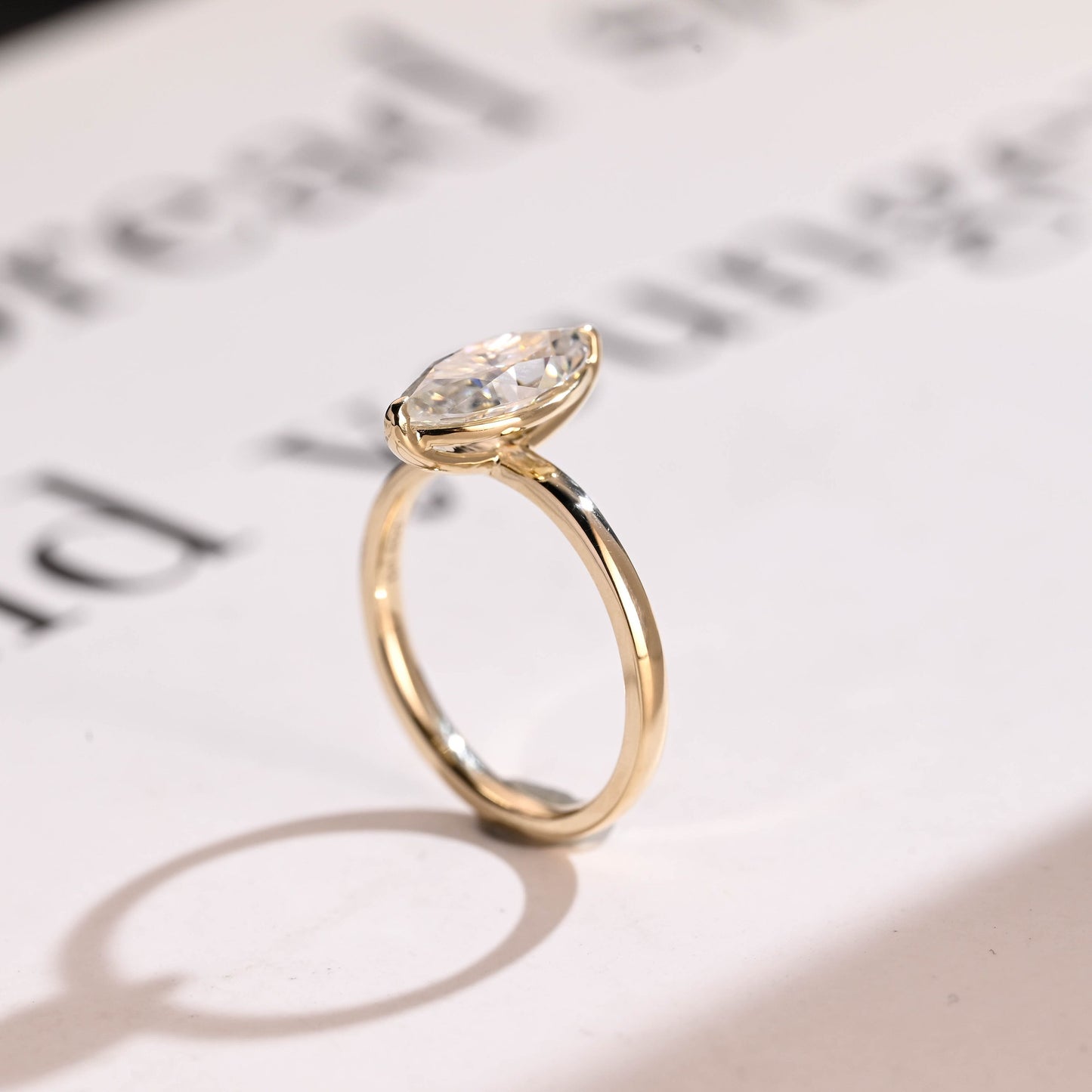 3.0 CT Marquise Cut Solitaire Moissanite Engagement Ring