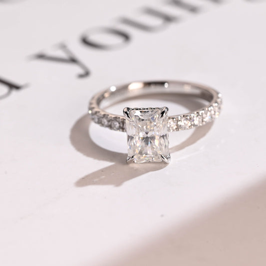 3.5 CT Radiant Cut Hidden Halo Moissanite Engagement Ring