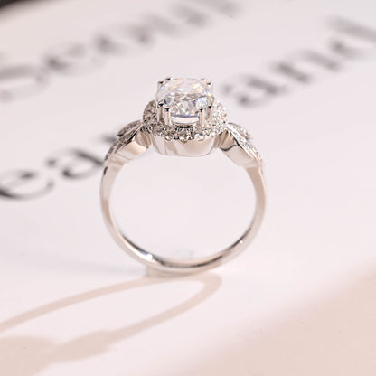 3.5 CT Oval Cut Halo Vintage Moissanite Engagement Ring