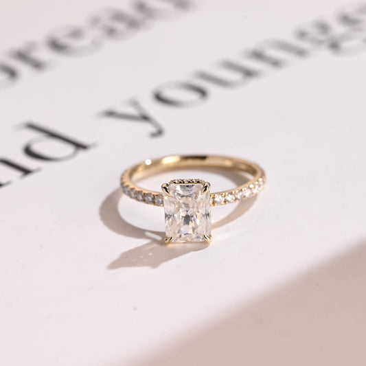 3.5 CT Radiant Cut Hidden Halo Moissanite Engagement Ring