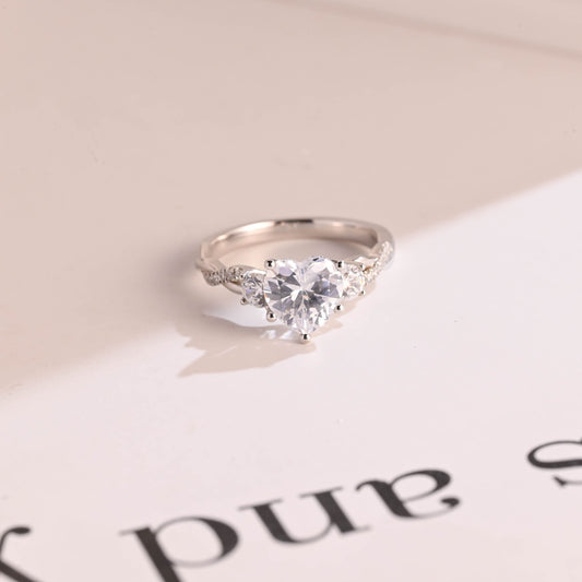 1.5 CT Heart Cut Three Stone With Twisted Shank Moissanite Engagement Ring