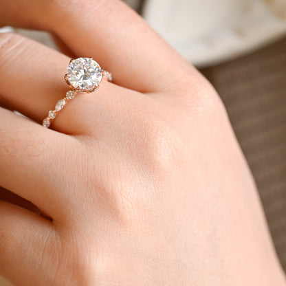 2.5 CT Round Cut Pave Moissanite Engagement Ring