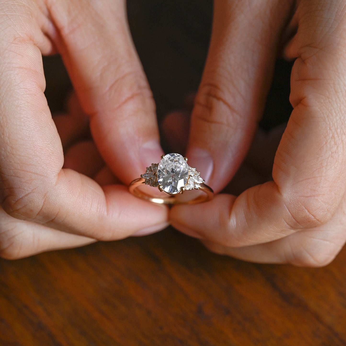 2.5 CT Oval Cut Cluster Moissanite Engagement Ring