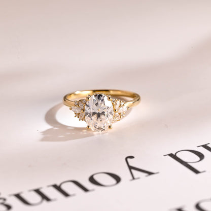 2.5 CT Oval Cut Cluster Moissanite Engagement Ring