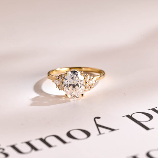 2.5 CT Oval Cut Cluster Moissanite Engagement Ring