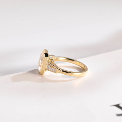2.0 CT Emerald Cut Three Stone Moissanite Engagement Ring