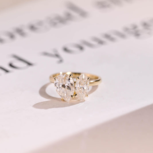 2.0 CT Pear & Marquise Cut Two Stone Moissanite Engagement Ring