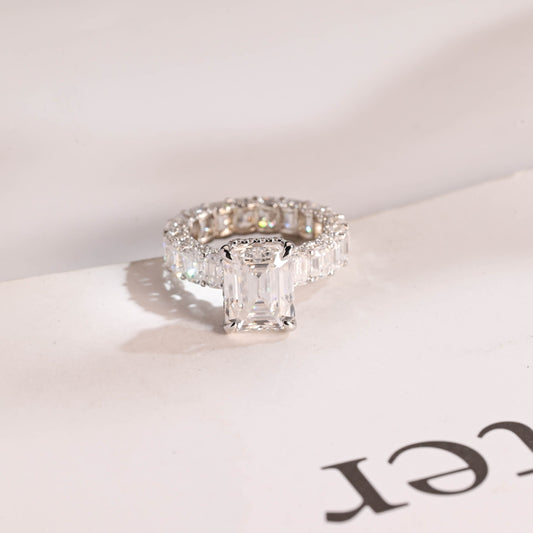 4.5 CT Emerald Cut Pave Hidden Halo Moissanite Engagement Ring