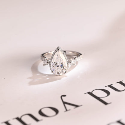 4.0 CT Pear Cut Halo Moissanite Engagement Ring