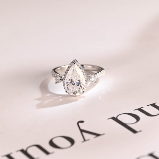 4.0 CT Pear Cut Halo Moissanite Engagement Ring