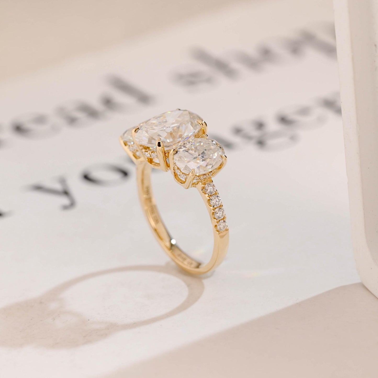 3.5 CT Oval Cut Three Stone Moissanite Engagement Ring
