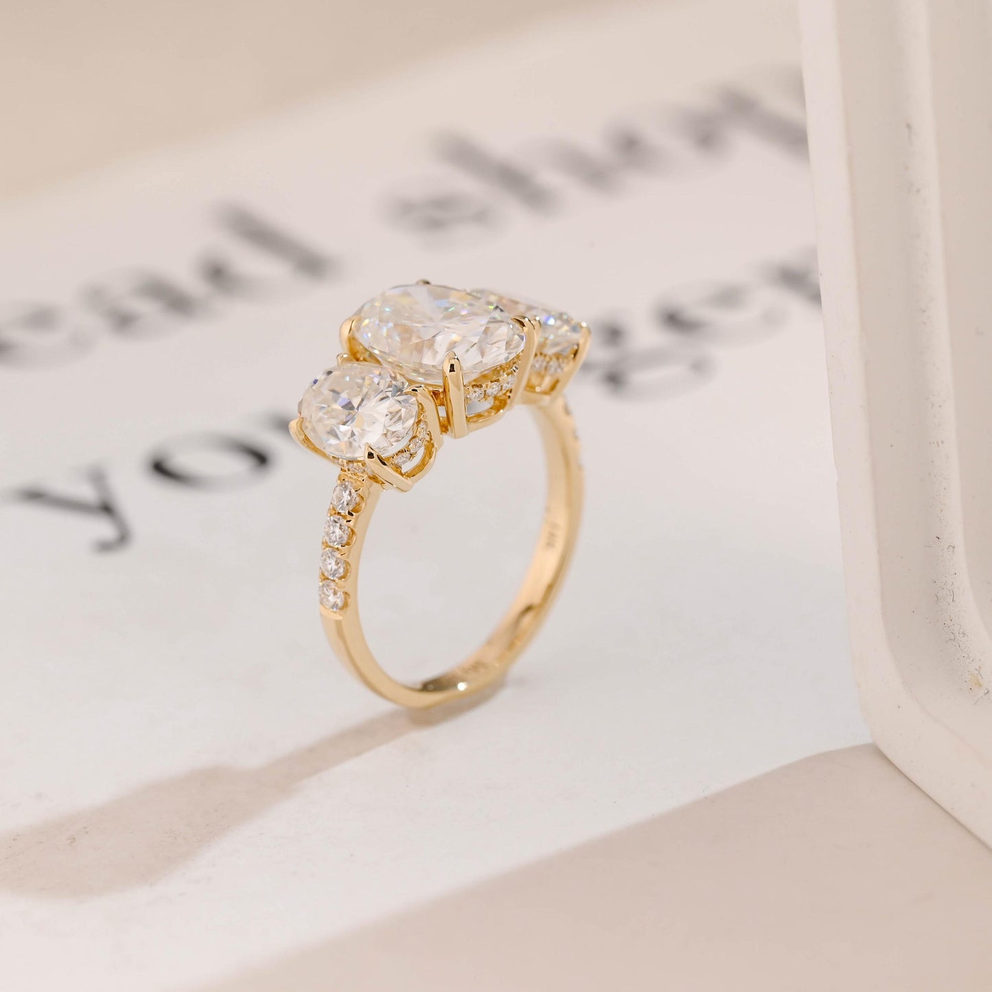 3.5 CT Oval Cut Three Stone Moissanite Engagement Ring