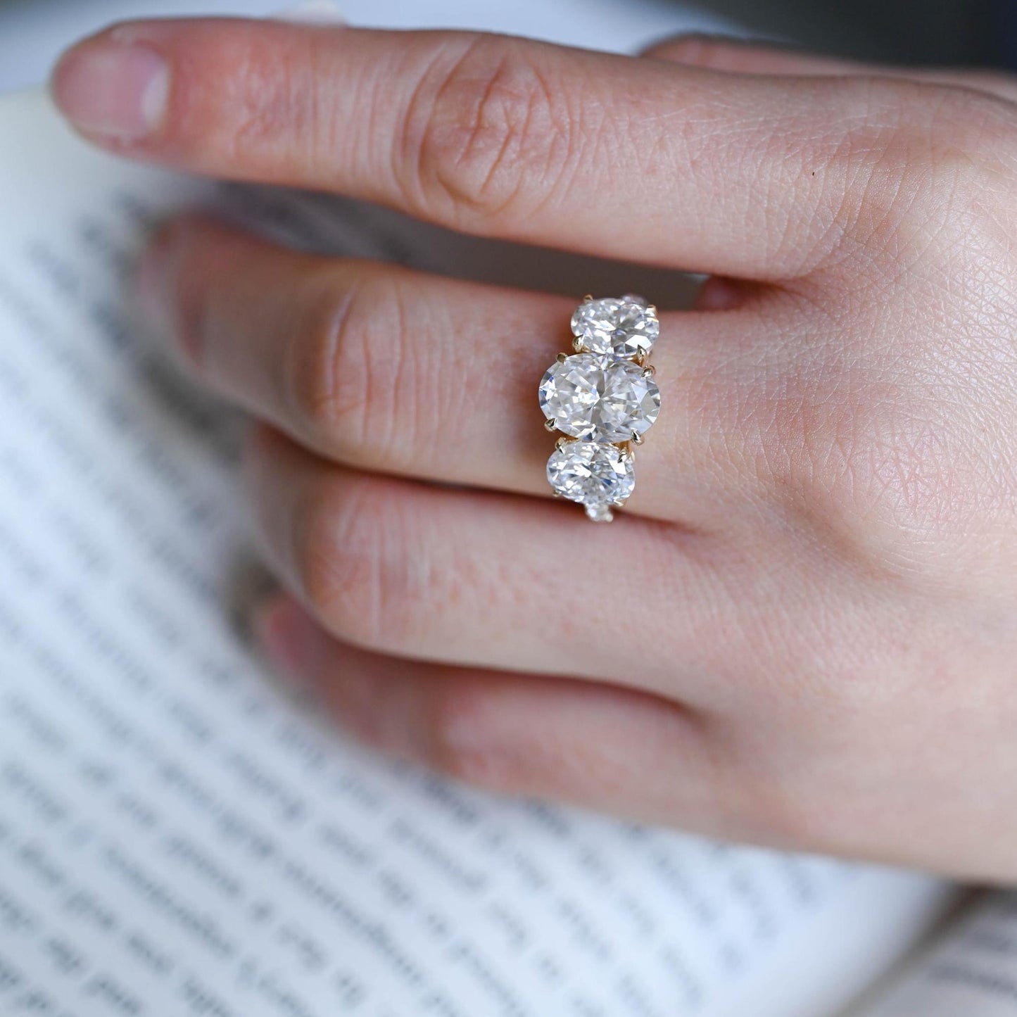 3.5 CT Oval Cut Three Stone Moissanite Engagement Ring