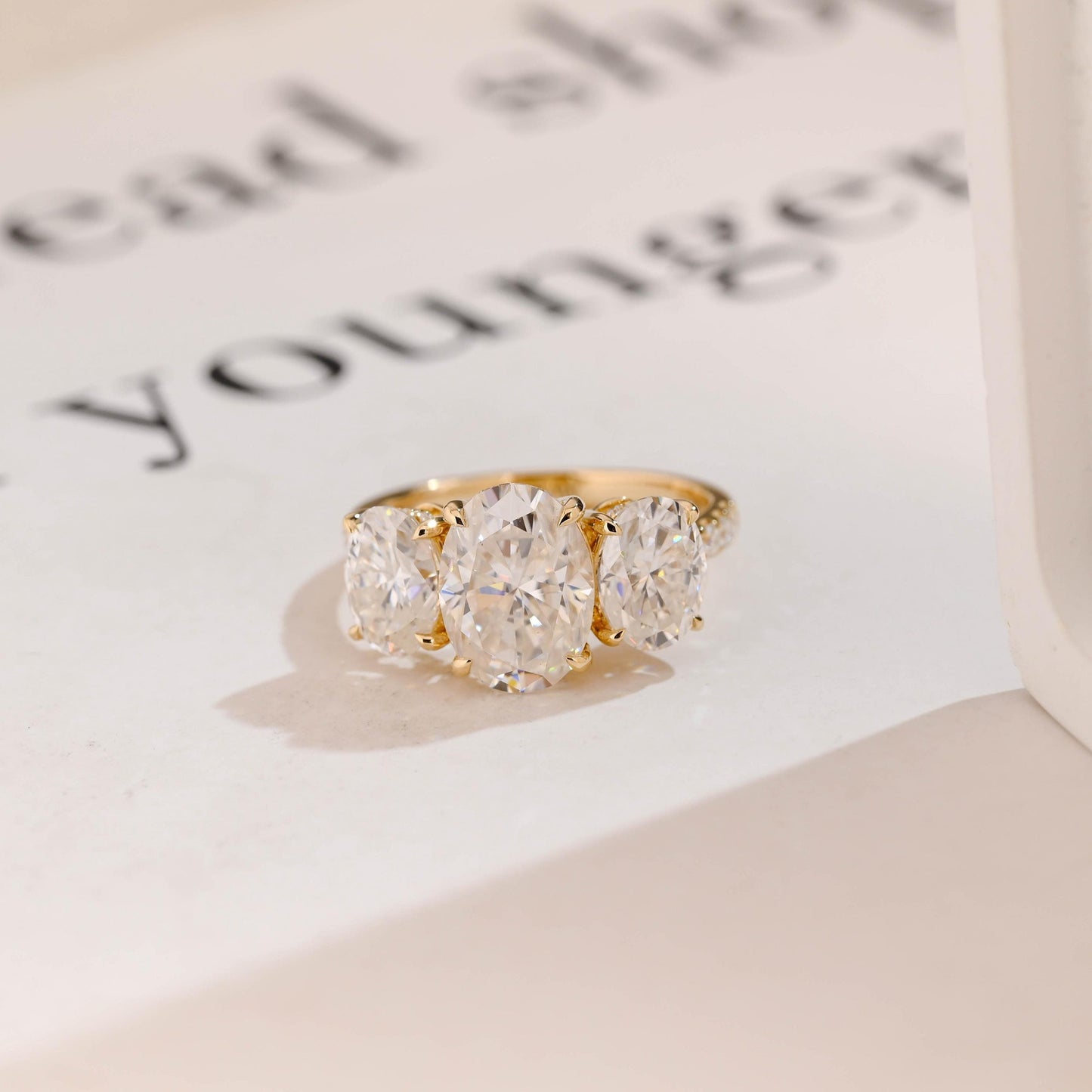 3.5 CT Oval Cut Three Stone Moissanite Engagement Ring