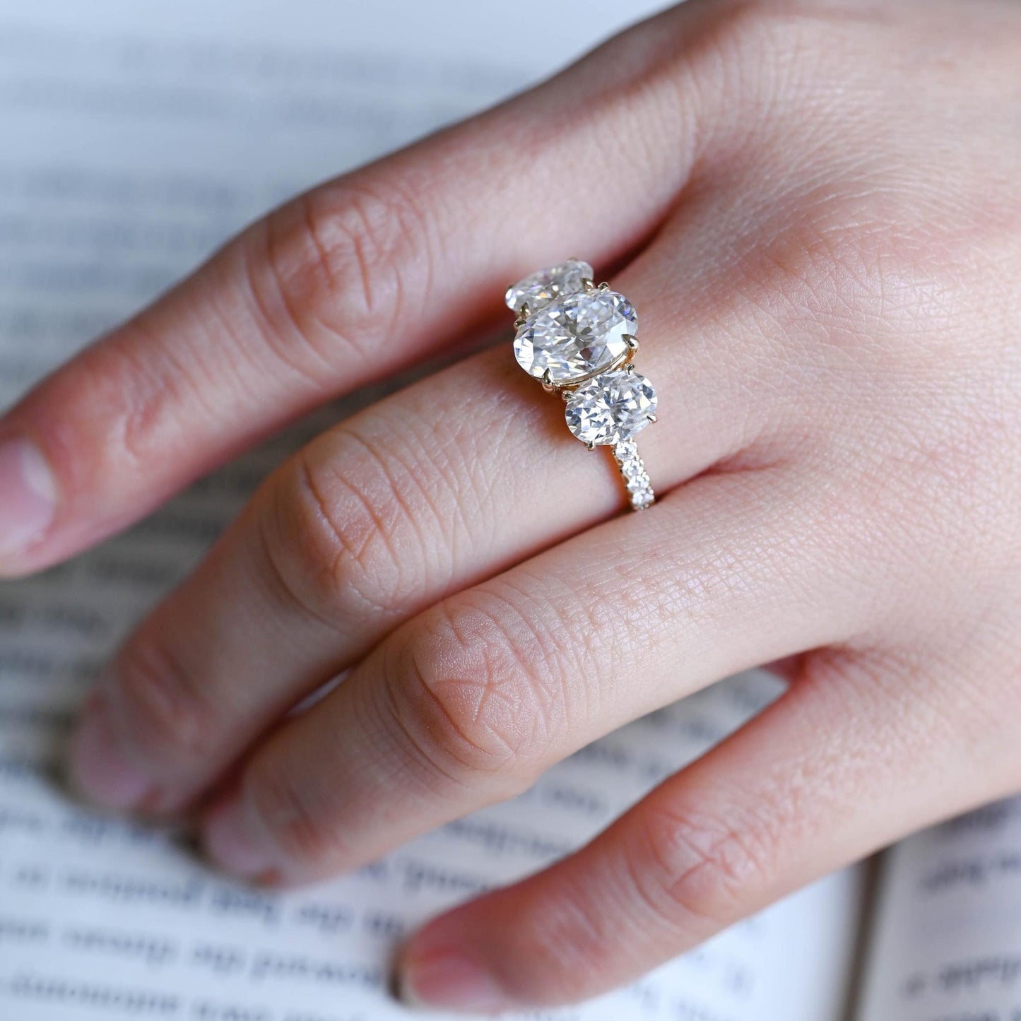 3.5 CT Oval Cut Three Stone Moissanite Engagement Ring