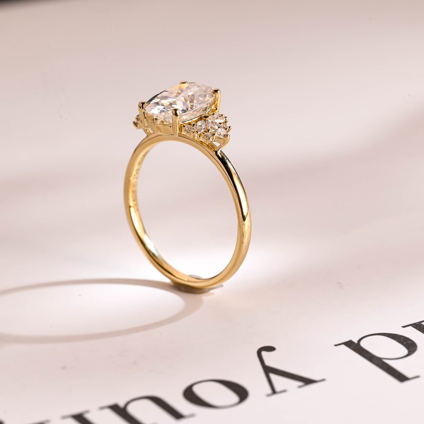 2.5 CT Oval Cut Cluster Moissanite Engagement Ring