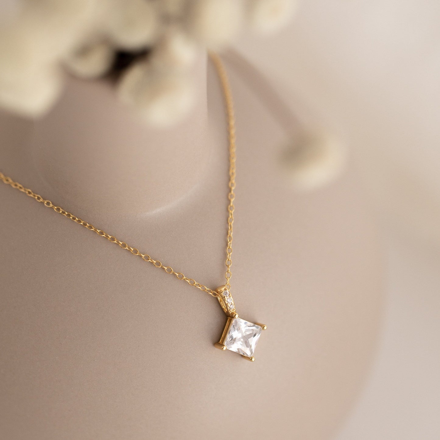 Genevieve-2.50 CT Princess Solitaire Moissanite Necklace