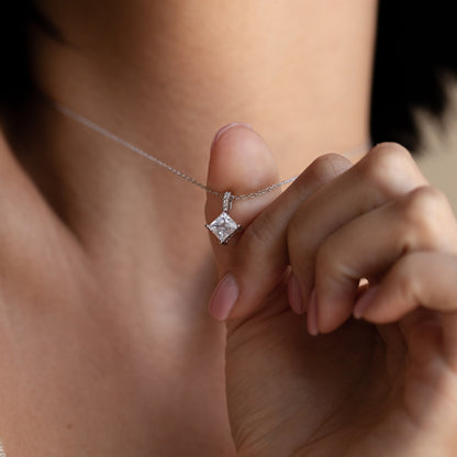 Genevieve-2.50 CT Princess Solitaire Moissanite Necklace