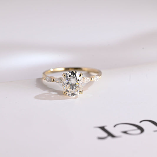 1.0 CT Oval Cut Hidden Halo Moissanite Engagement Ring