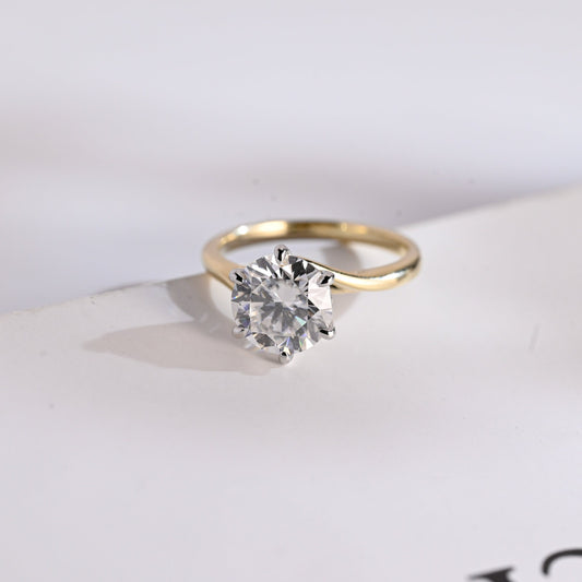 1.5 CT Round Cut Two Tone Solitaire Moissanite Engagement Ring