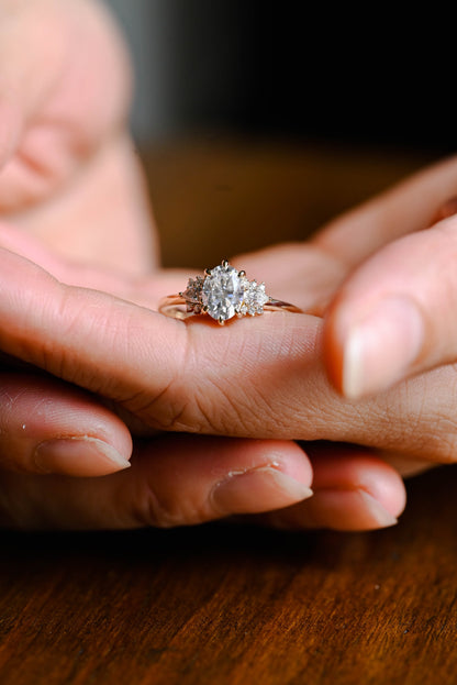 1.5 CT Oval Cut Cluster Moissanite Engagement Ring