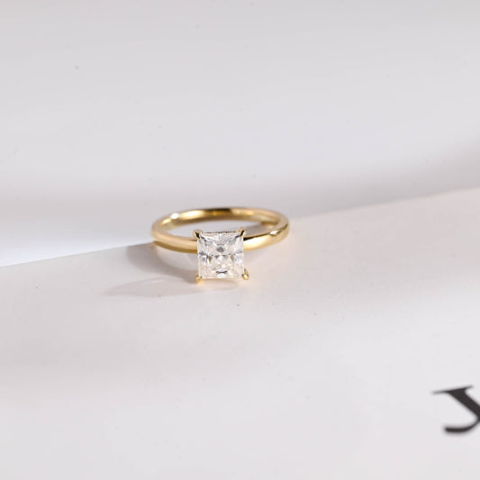 1.5 CT Princess Cut Hidden Halo Style Moissanite Engagement Ring