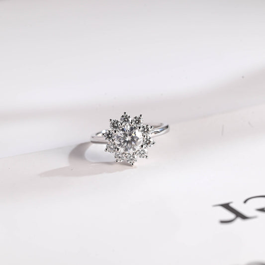1.5 CT Round Cut Halo Style Moissanite Engagement Ring