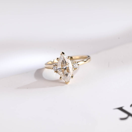 2.0 CT Marquise Cut Cluster Moissanite Engagement Ring