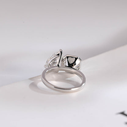 2.0 CT Asscher & Pear Cut Two Stone Moissanite Engagement Ring