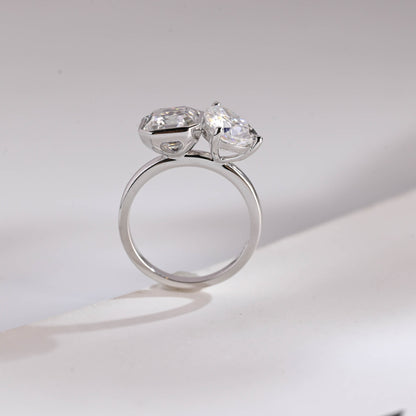 2.0 CT Asscher & Pear Cut Two Stone Moissanite Engagement Ring