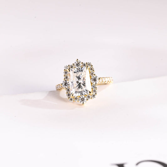 4.0 CT Radiant Cut Halo Moissanite Engagement Ring