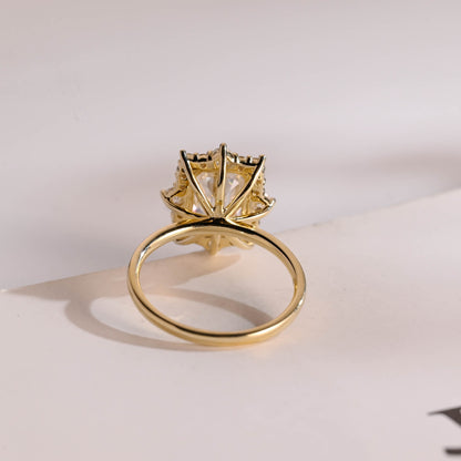 3.5 CT Emerald Cut Halo Style Moissanite Engagement Ring