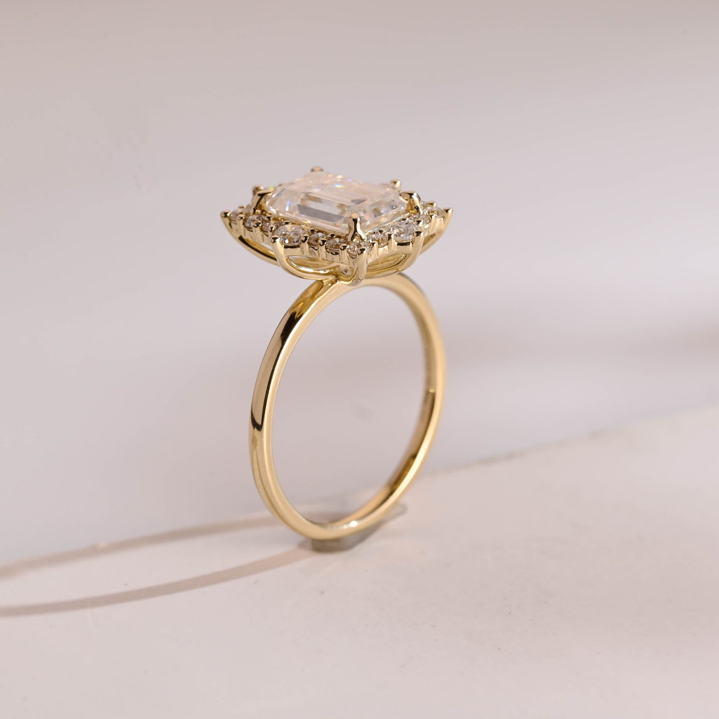 3.5 CT Emerald Cut Halo Style Moissanite Engagement Ring