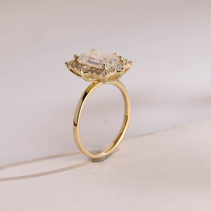 3.5 CT Emerald Cut Halo Style Moissanite Engagement Ring