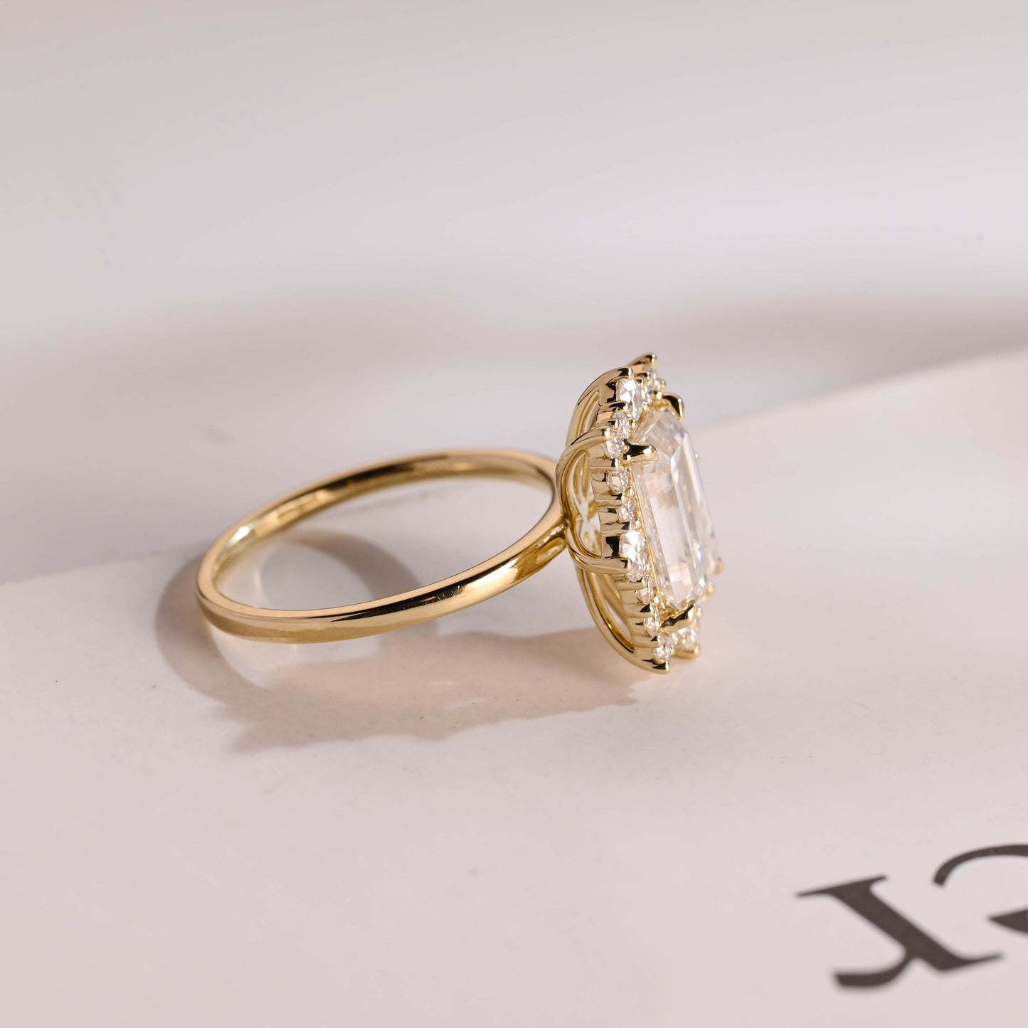3.5 CT Emerald Cut Halo Style Moissanite Engagement Ring