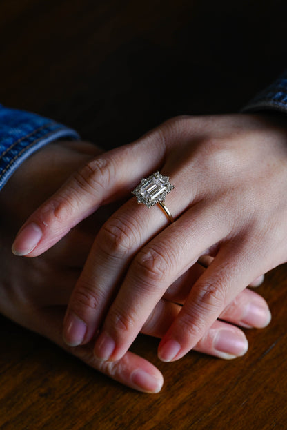 3.5 CT Emerald Cut Halo Style Moissanite Engagement Ring