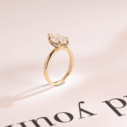 2.5 CT Marquise Cut Hidden Halo Moissanite Engagement Ring