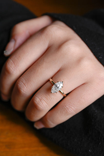 2.5 CT Marquise Cut Hidden Halo Moissanite Engagement Ring