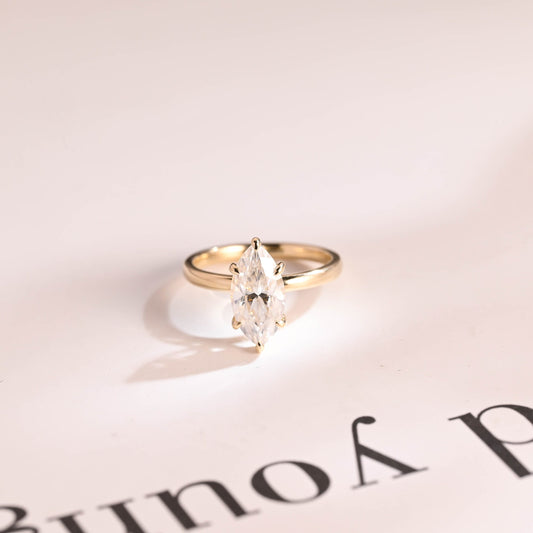 2.5 CT Marquise Cut Hidden Halo Moissanite Engagement Ring