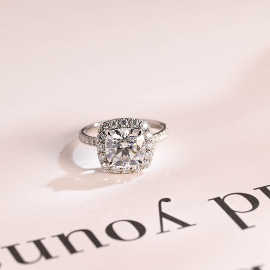 4.5 CT Cushion Cut Halo Moissanite Engagement Ring