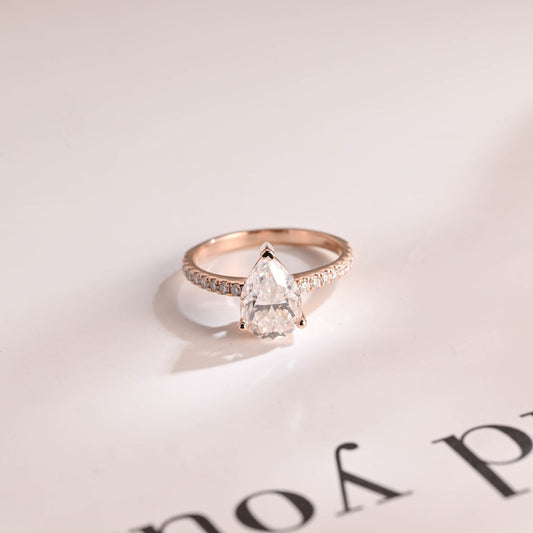 0.8 CT Pear Cut Pave Moissanite Engagement Ring