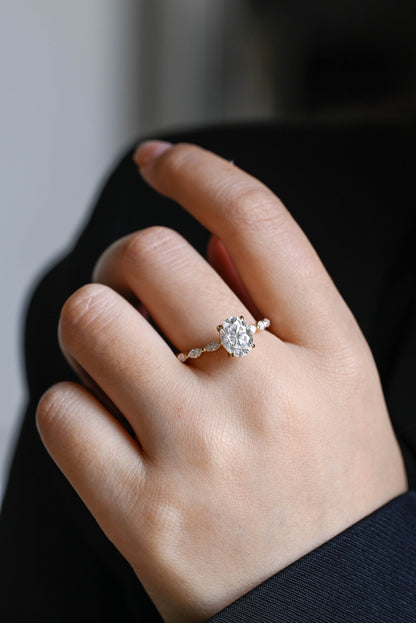 1.5 CT Oval Cut Pave Moissanite Engagement Ring