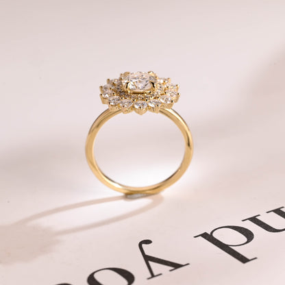 1.5 CT Round Cut Double Halo Moissanite Engagement Ring