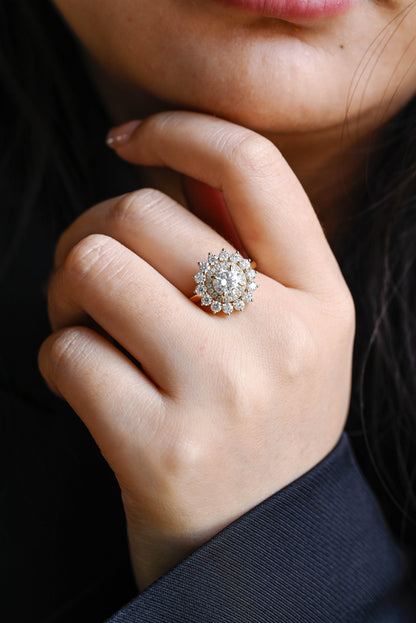 1.5 CT Round Cut Double Halo Moissanite Engagement Ring