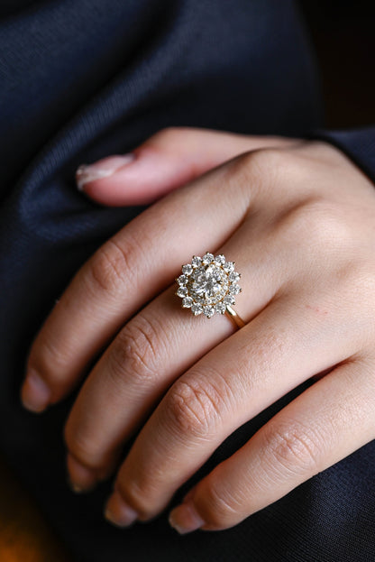 1.5 CT Round Cut Double Halo Moissanite Engagement Ring