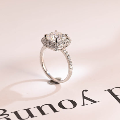 1.0 CT Cushion Cut Halo Moissanite Engagement Ring
