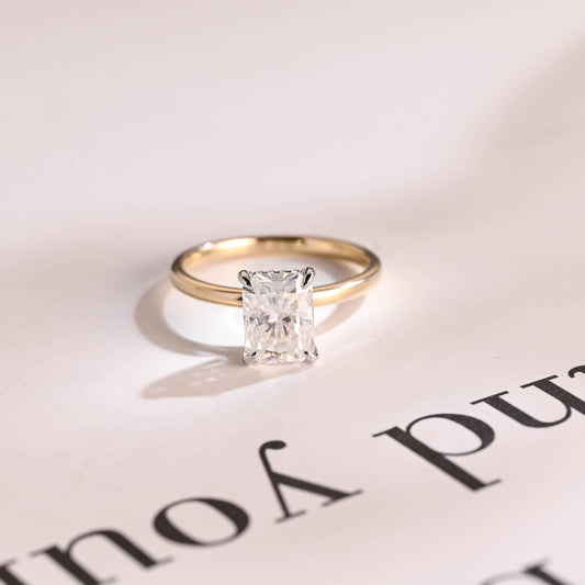 1.0 CT Radiant Cut Two Tone Hidden Halo Moissanite Engagement Ring